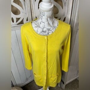 Bogner Yellow Hidden Button Cardigan Sweater Size Large 12